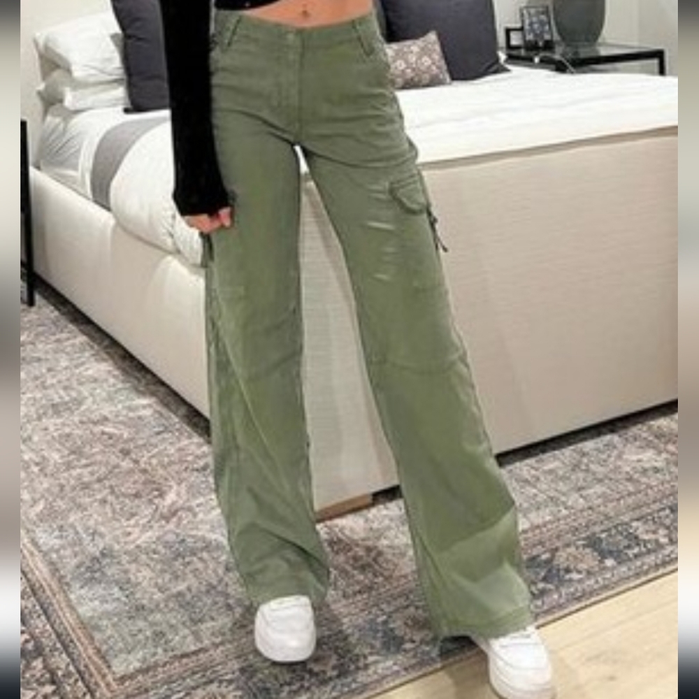 Aerie/ AE High waisted baggy cargo wide leg flared pants american eagle NWT